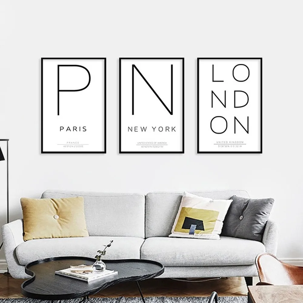 Париж Нью-Йорк Лондон Сити английская буква Холст Картина HD Спрей простое