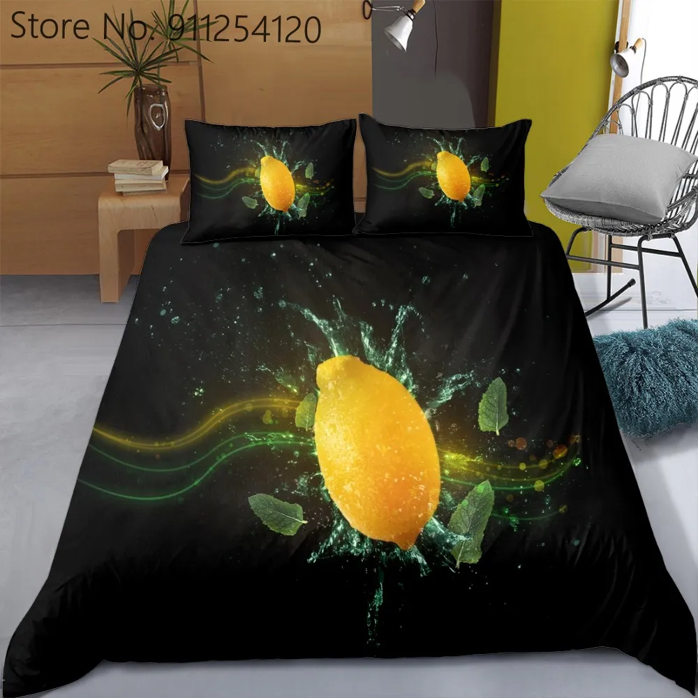 Наборы постельного белья с фруктами клубника лимон персик яблоко принт