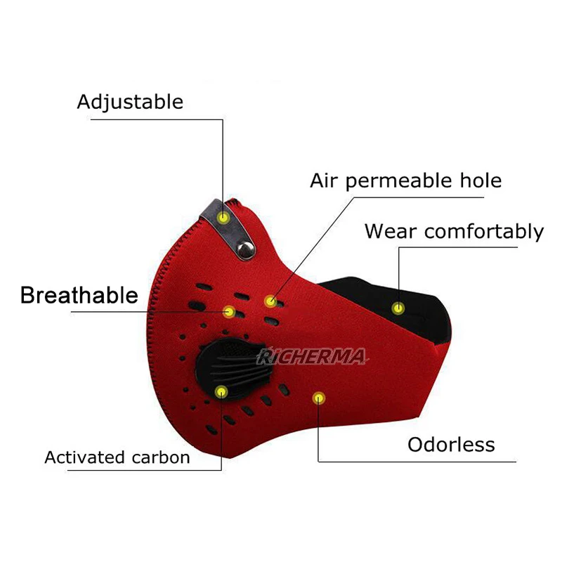 Байкерская велосипедная маска моющаяся Тканевая черная синяя красная дышащая