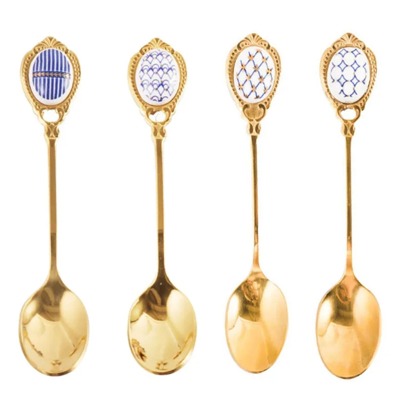

Light Luxury Stainless Steel Golden Coffee Spoon Soup Spoon Stainless Steel Coffee Spoon Mixing Spoon Ceramic Stainless Steel