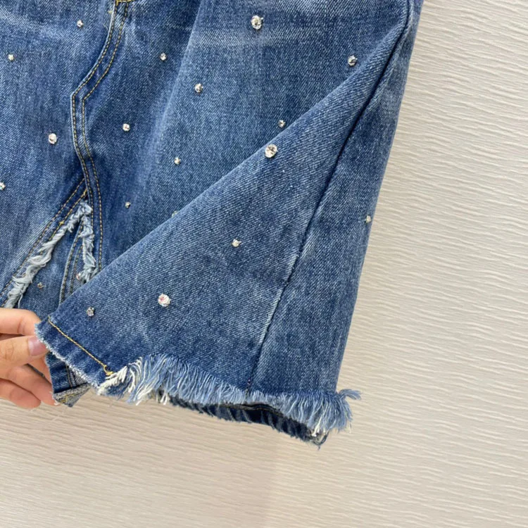 High-end Brand Jean Skirts for Women Summer 2020 Streetwear Style High Waist Mini Skirts Luxury Diamond Casual Denim Skirts Lady