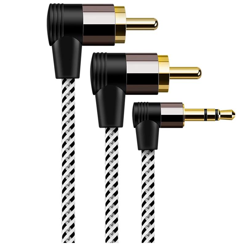 

90 Degree Angle RCA To 3.5mm Angle 3.5mm Aux To 2RCA Male Y Splitter Stereo Audio Auxiliary Cable Gold-Plated for TV MP3 Speaker