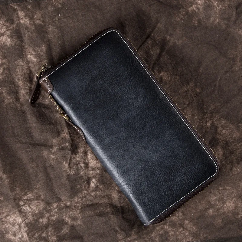 

GAGACIA Retro Men's Wallet Genuine Leather Zipper Clutch For Male Vintage Multi-function Cowhide Handwork Purse Man Long Wallets