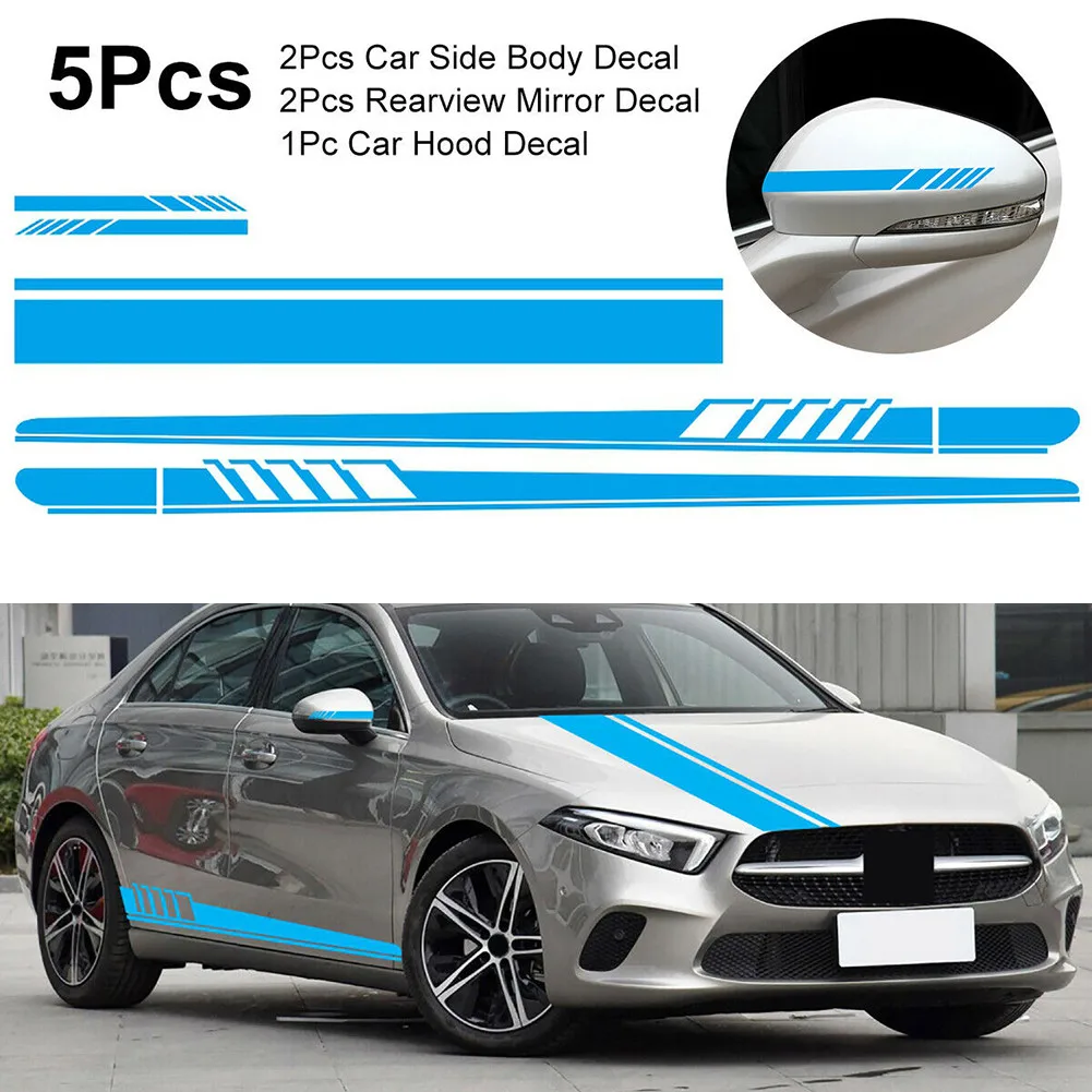 

5Pcs/Set Car Vinyl Decal Decor Door Hood Long Stripe Racing Self Adhesive