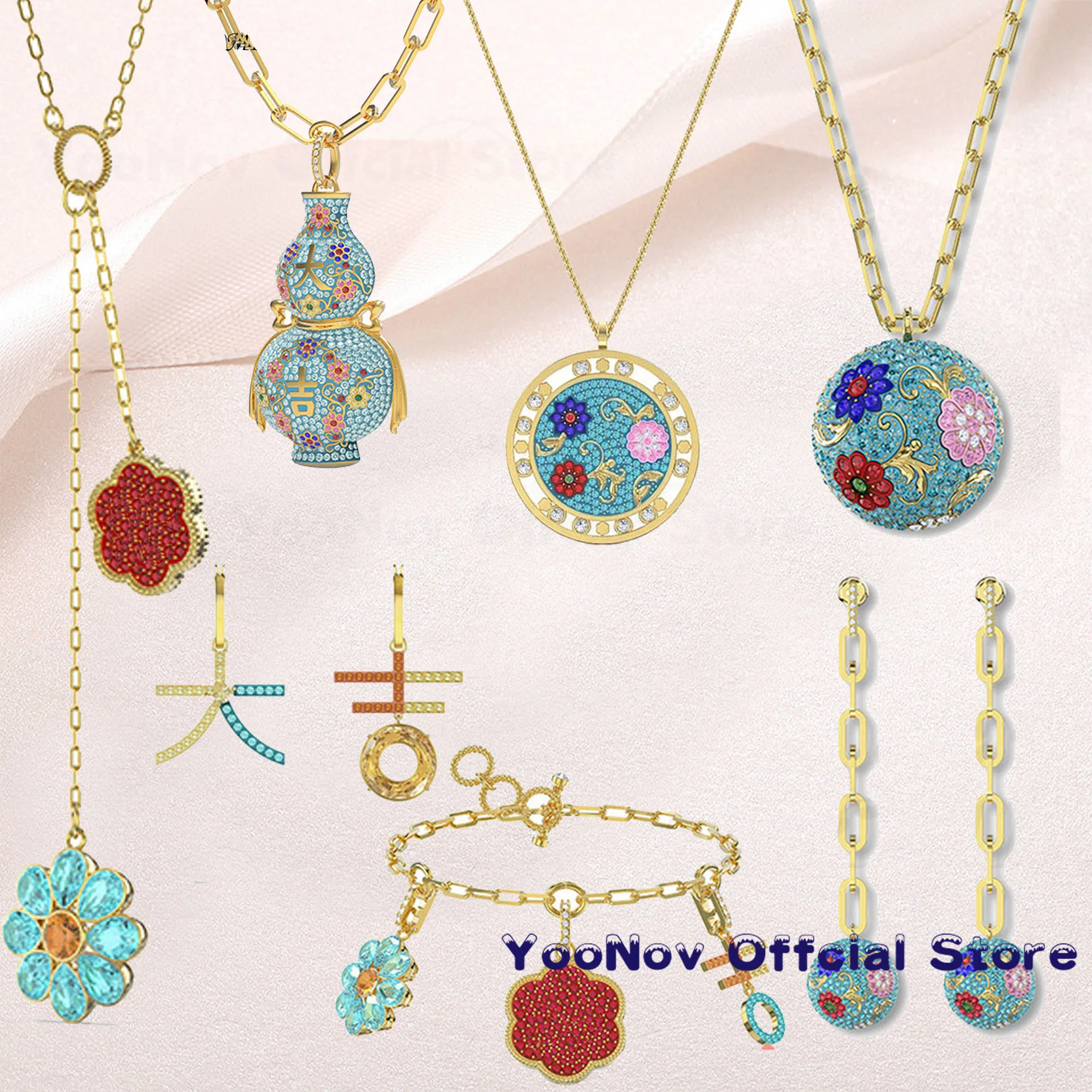 

2021 SWA1:1 Fashion Jewelry Forbidden City Series Charming Retro Red Flower Blooming Auspicious Name Necklace Gift For Women