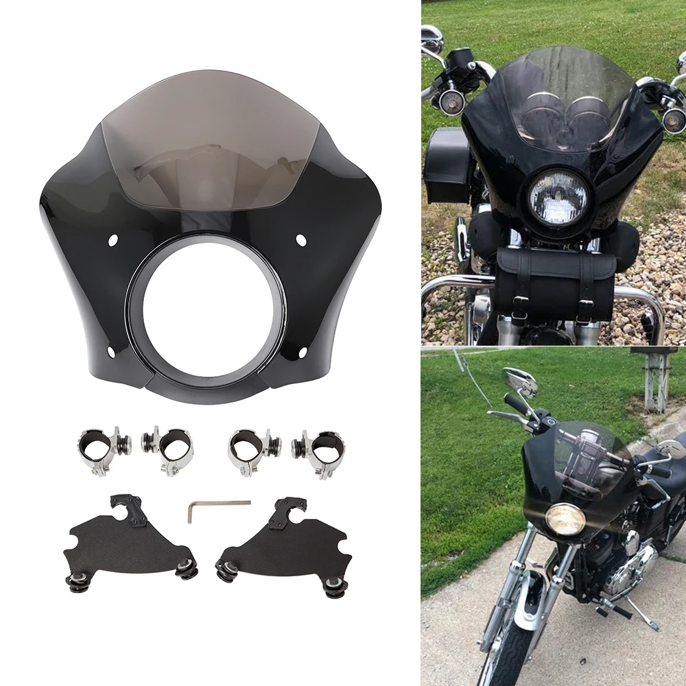 

Motorcycle Gauntlet Headlight Fairing W/Trigger 39mm Lock Mount Gloss Black For Harley Sportster XL 883 1200 Iron