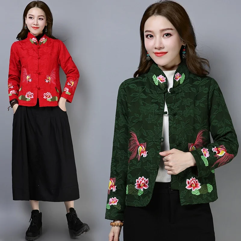 

Одежда в китайском стиле, женский топ-Ципао с воротником-стойкой, Женские топы и блузки, Восточный Костюм с вышивкой Тан, куртка