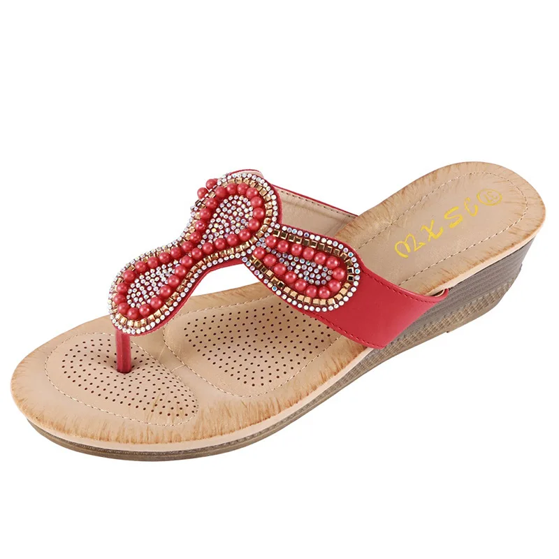 

Big Size Shoes Woman 2021 Slippers For Swimming Pool Pantofle Rubber Flip Flops Lady String Bead Glitter Slides Beach New Hawaii