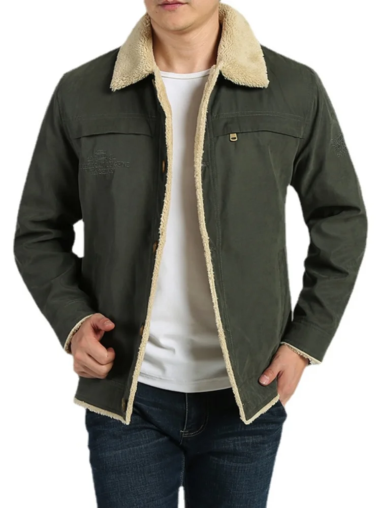 NEW Fall Winter Padded Jacket Men's Loose Padded Jacket Men's Plus Velvet Thick Tooling Lapel Youth Padded Jacket Warm Top M-4XL