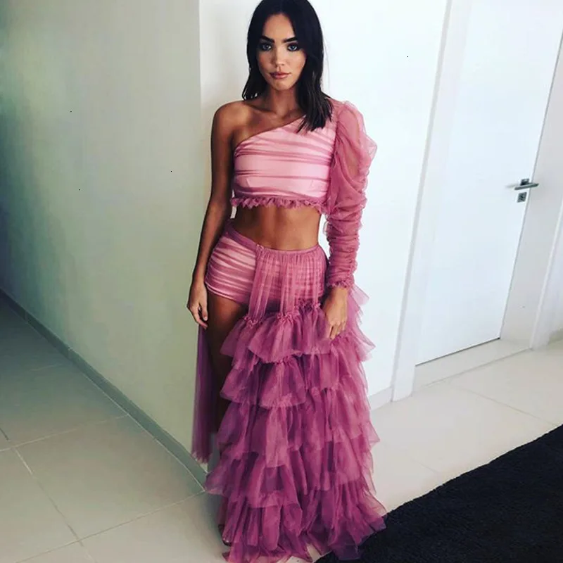 Fuedage Осенний сексуальный комплект из двух предметов Женский сетчатый пышный на