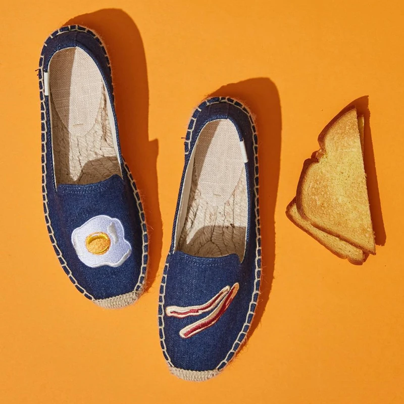 

Bacon Egg Thick Bottom Espadrilles Women 2020 Spring Summer Beach Canvas Embroidery Espadrilles Flat Platform Shoes Women Flats