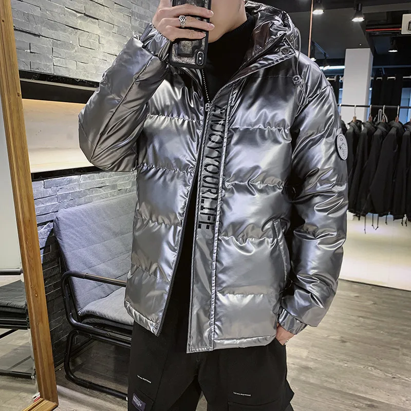 Warm Cotton Jacket Men 2020 New Fashion Shiny Men Winter Hooded Stand-up Collar Jacket Men's Cotton Coat Mens Clothing Clothes