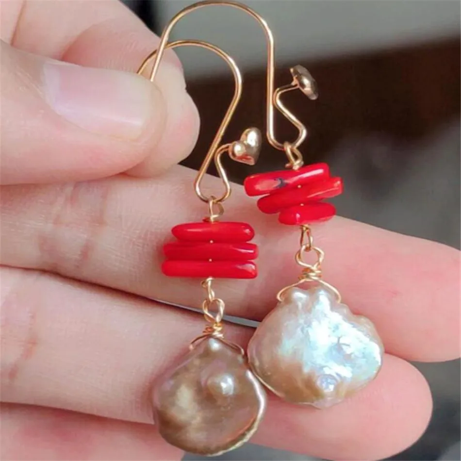 

Multi-Color Baroque Pearl Earring 18k Heart-Shaped Hook Natural Party Flawless Luxury AAA Dangle Aurora Irregular Wedding