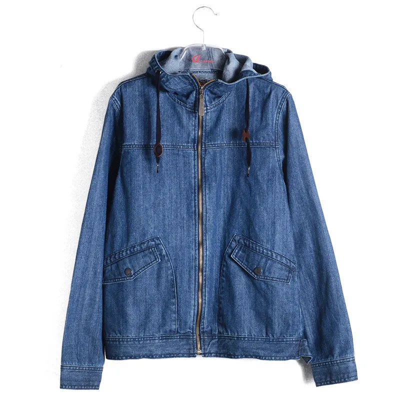 

2021 men's fashion hood zipper denim pure cotton blue jean with hat men cowboy outerwear spring casual jacket male