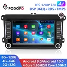 Автомагнитола Podofo, 2 din, с GPS, 8G + 128G, Android 10,0, для VWVolkswagenGolfPoloTiguanPassatb7b6SEATleonSkoda