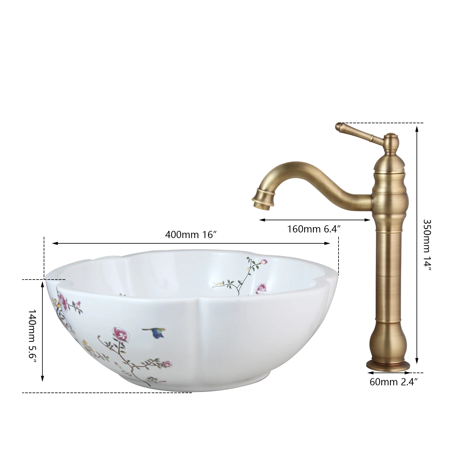 Художественный керамический смеситель KEMAIDI раковина с цветами и птицами набор