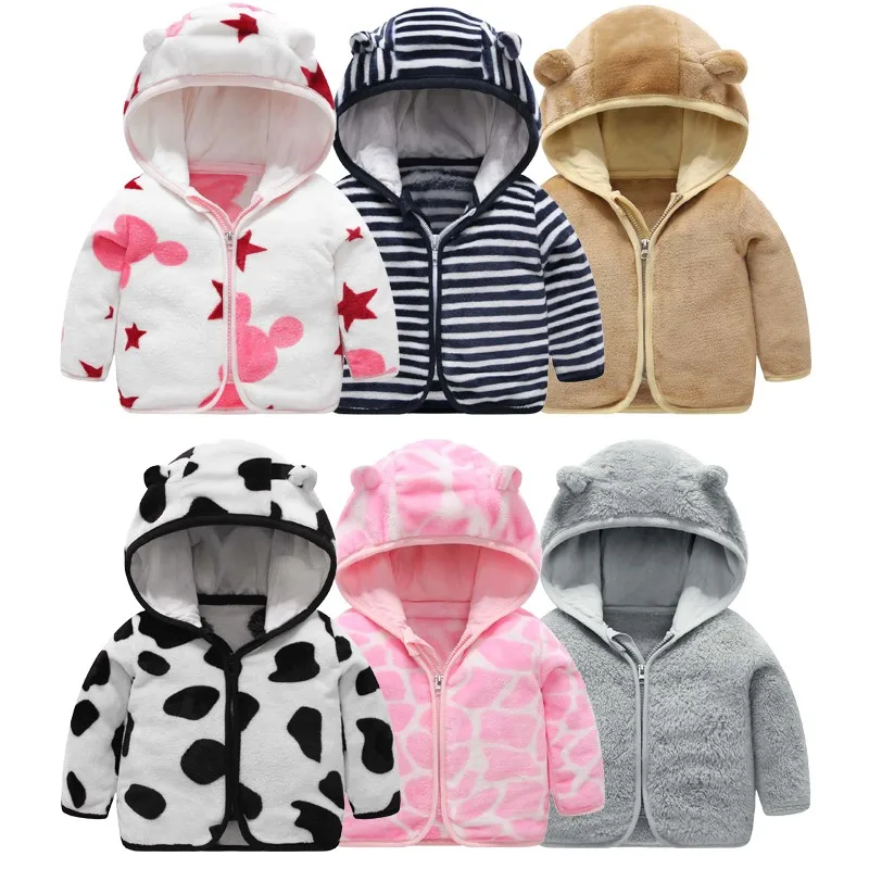 

Baby Jacket Spring Autumn Clothing Children's Coral Fleece Clothes Long Sleeve Cartoon Tops Unisex Kids Warm Thicken Hooded Coat