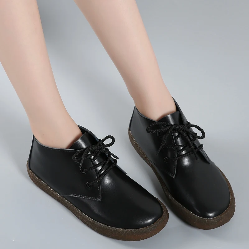 2019 г. зимние женские ботильоны сапоги на плоской подошве кожаные мотоциклетные