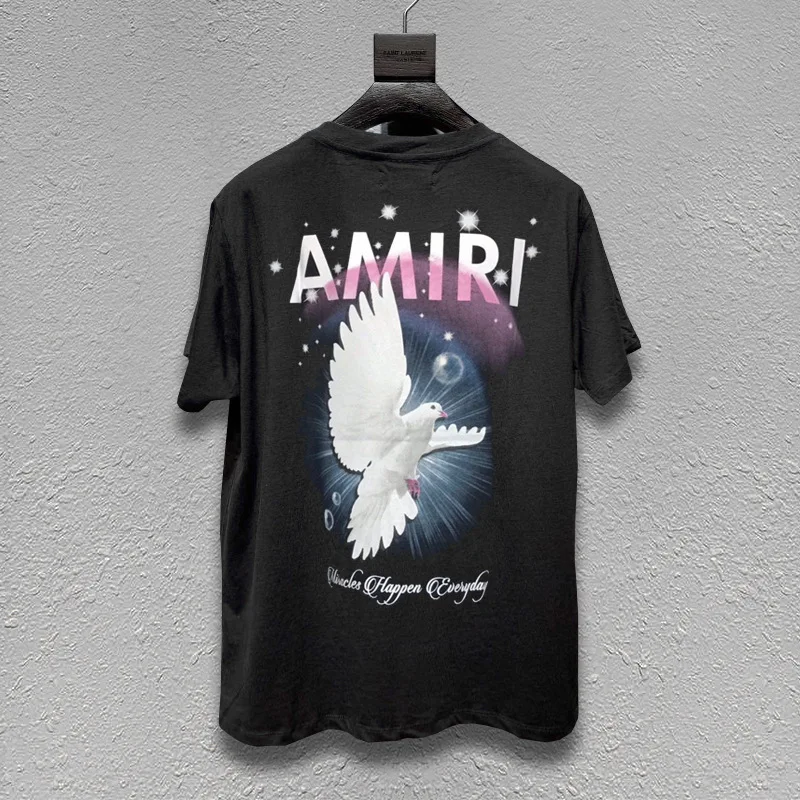 

Street fashion short sleeve T-shirt peace dove print casual print beggar short