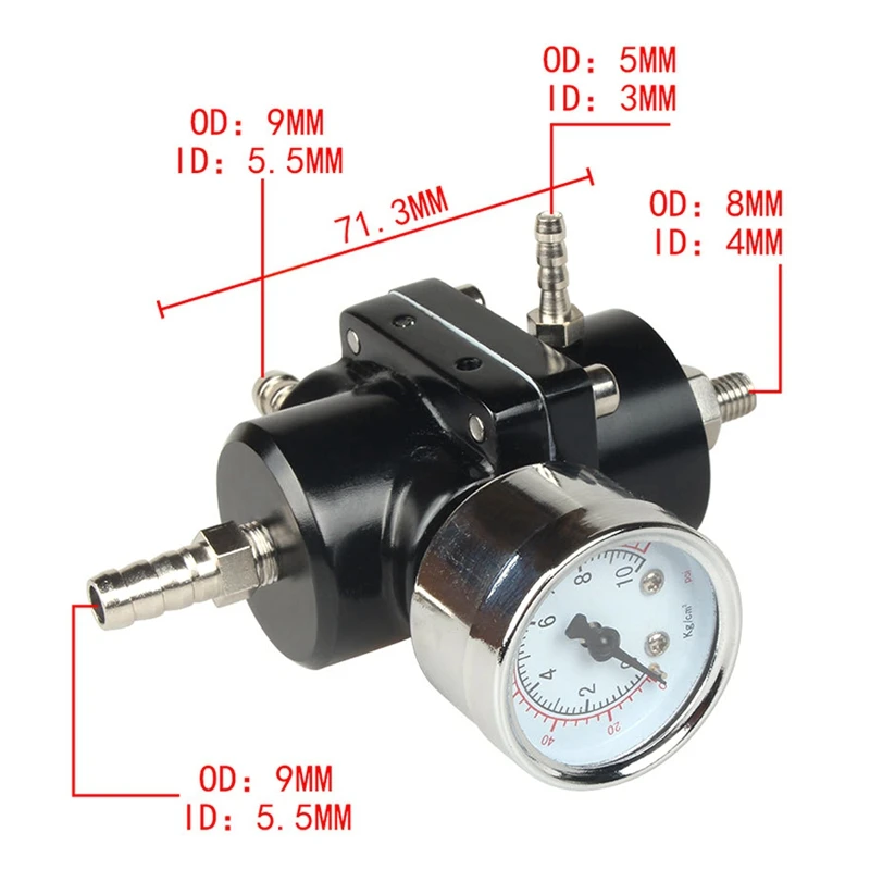

Universal Car Fuel Pressure Regulator 0-140PSI Adjustable Pressure Reducer with Pressure Gauge