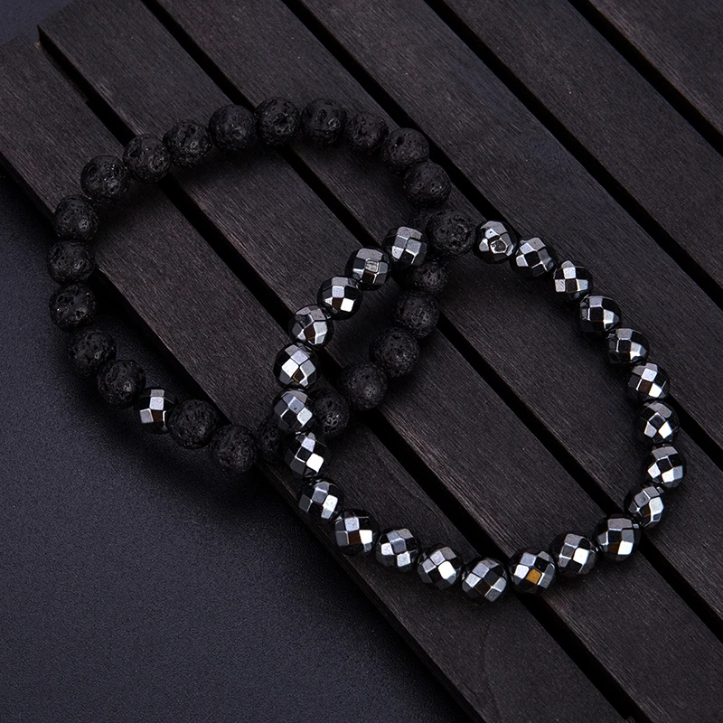 Мужской браслет Diffone из натурального вулканического камня 2 шт.