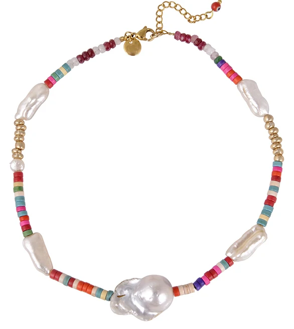 

HABITOO Fashion Natural White Baroque and Biwa Freshwater Pearl Multicolor Bead Mix Choker Necklace Jewelry 18KGP Lobster Clasp