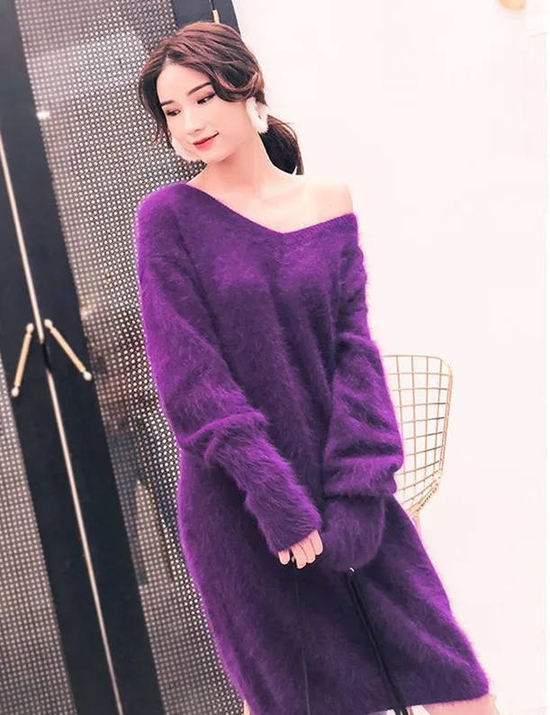 2022 New fashion winter long dress 100% real mink cashmere fluffy big size sweater skirt free shipping JN910 | Женская одежда