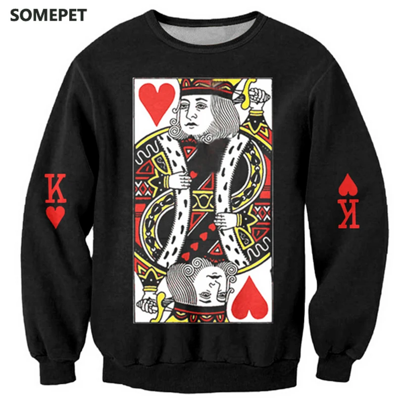 Новые модные парные Мужские Женские Унисекс крутые толстовки с 3D принтом покера