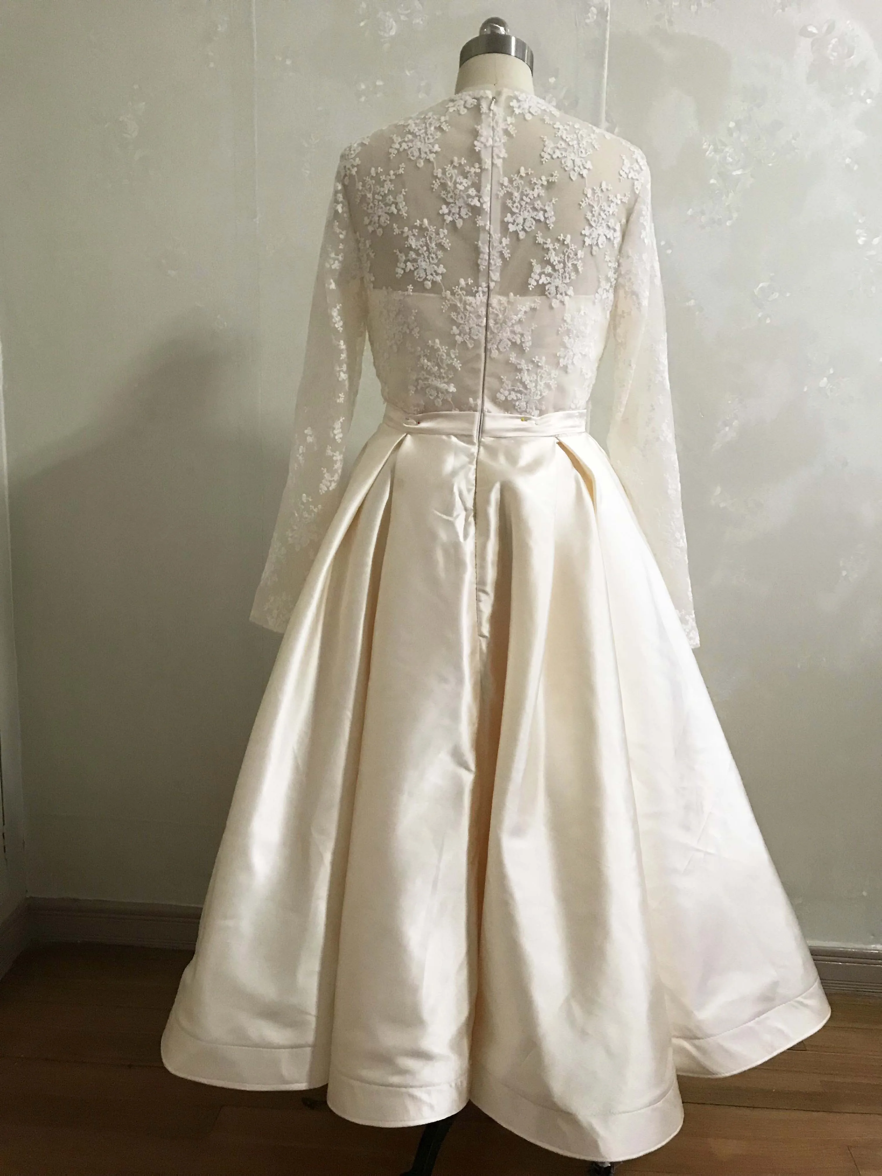 YSF простой дизайн кружевные платья до колена с о вырезом и длинным рукавом