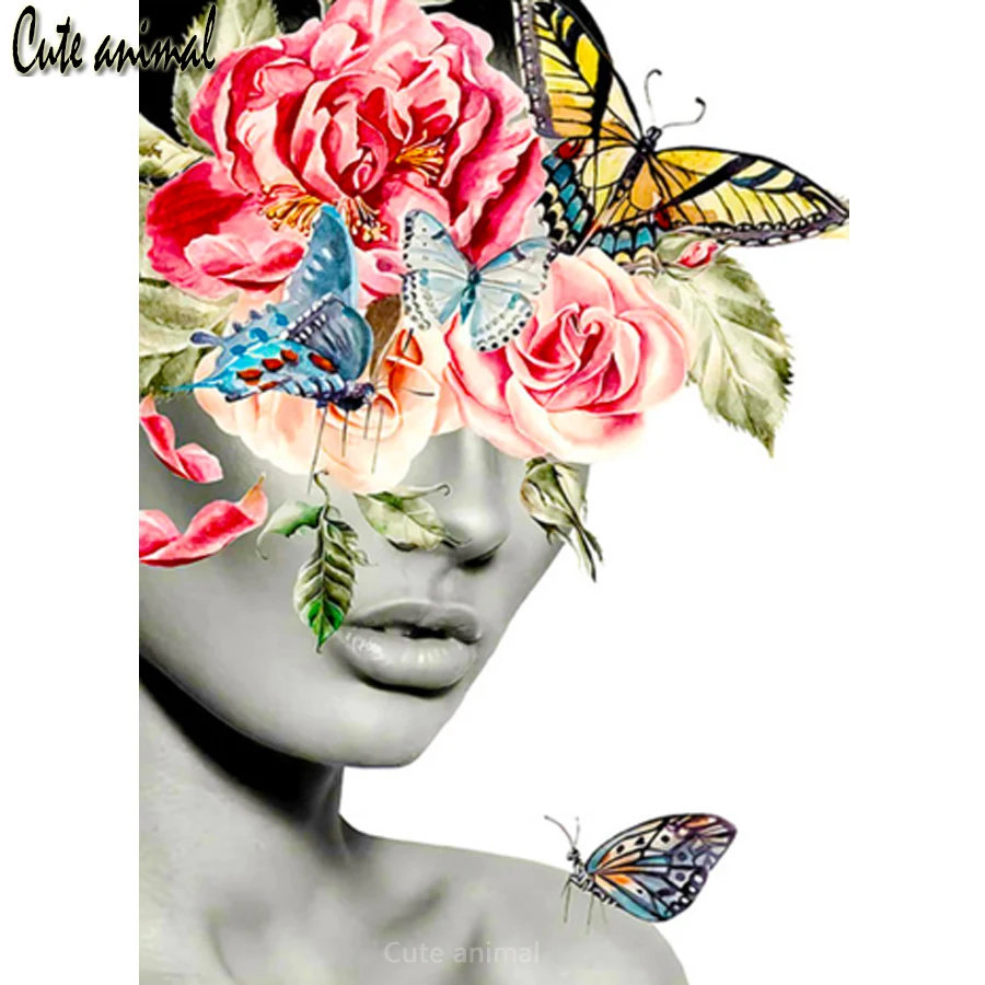 

Diamond Painting Abstract girl flower butterfly Rhinestone 5D DIY Diamond Embroidery Cross Stitch kit diamond Mosaic Sale gift