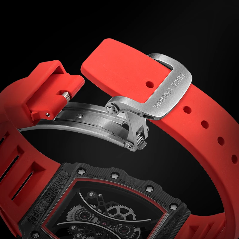 

Luxury New Skeleton Automatic Mechanical Watches RM53-01 Men Carbon Fiber Creative Fashion Sport Black Red Rubber Watch AAA+