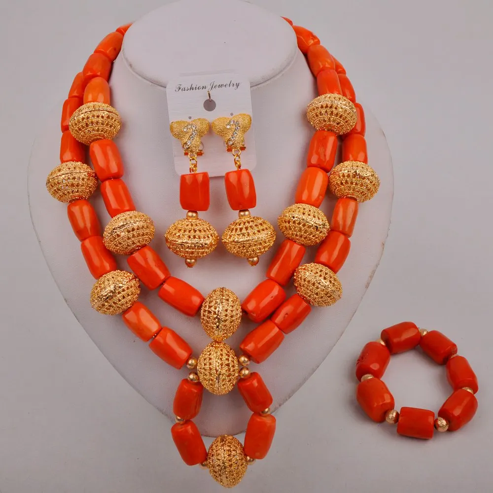 Модные африканские бусы ювелирный набор оранжевое нигерийское свадебное