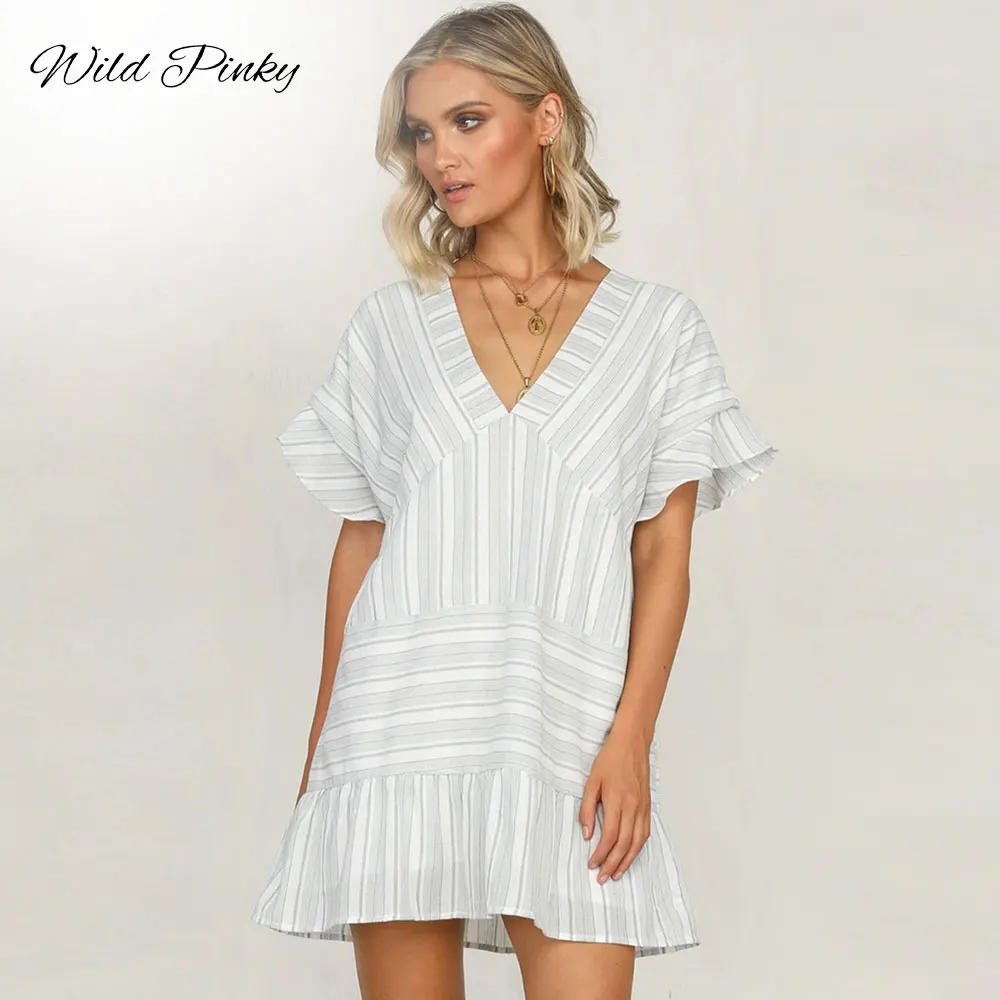 Платье WildPinky женское с коротким рукавом Пляжное повседневное ТРАПЕЦИЕВИДНОЕ