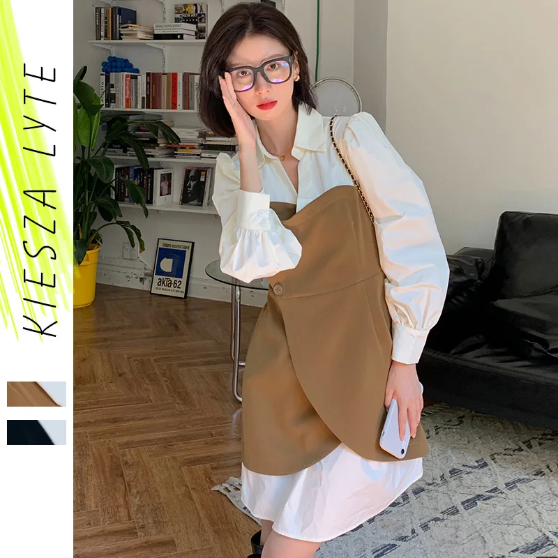 

Новая Осенняя 2022 французская блузка платье пэчворк корсет женское с длинным рукавом шикарное миди платья