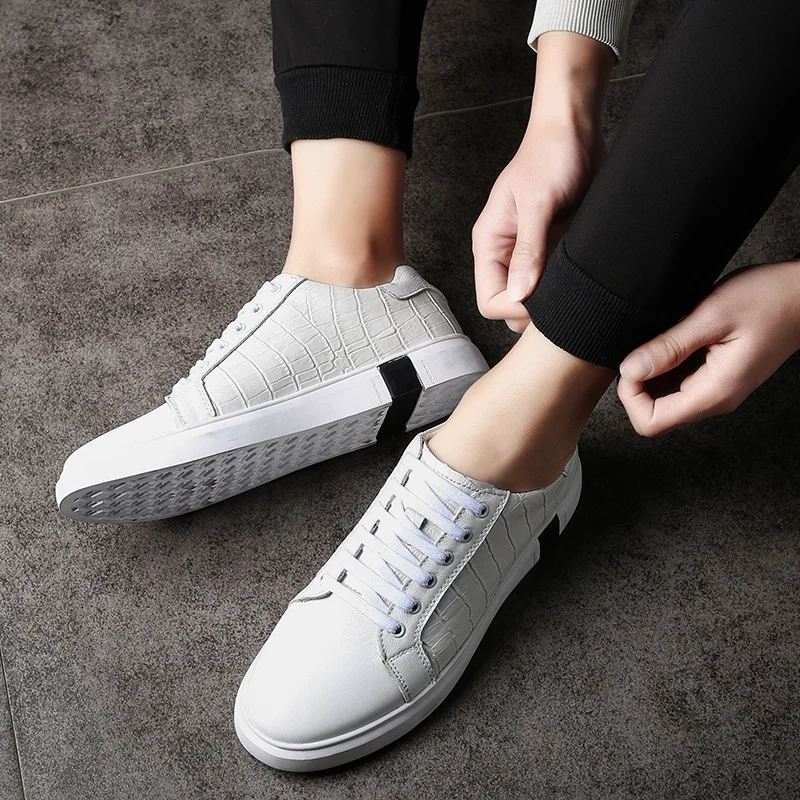2019 autumn brand shoes for men sneakers Black&ampWhite Big Size 46 handmade Genuine soft leather Men flats | Обувь