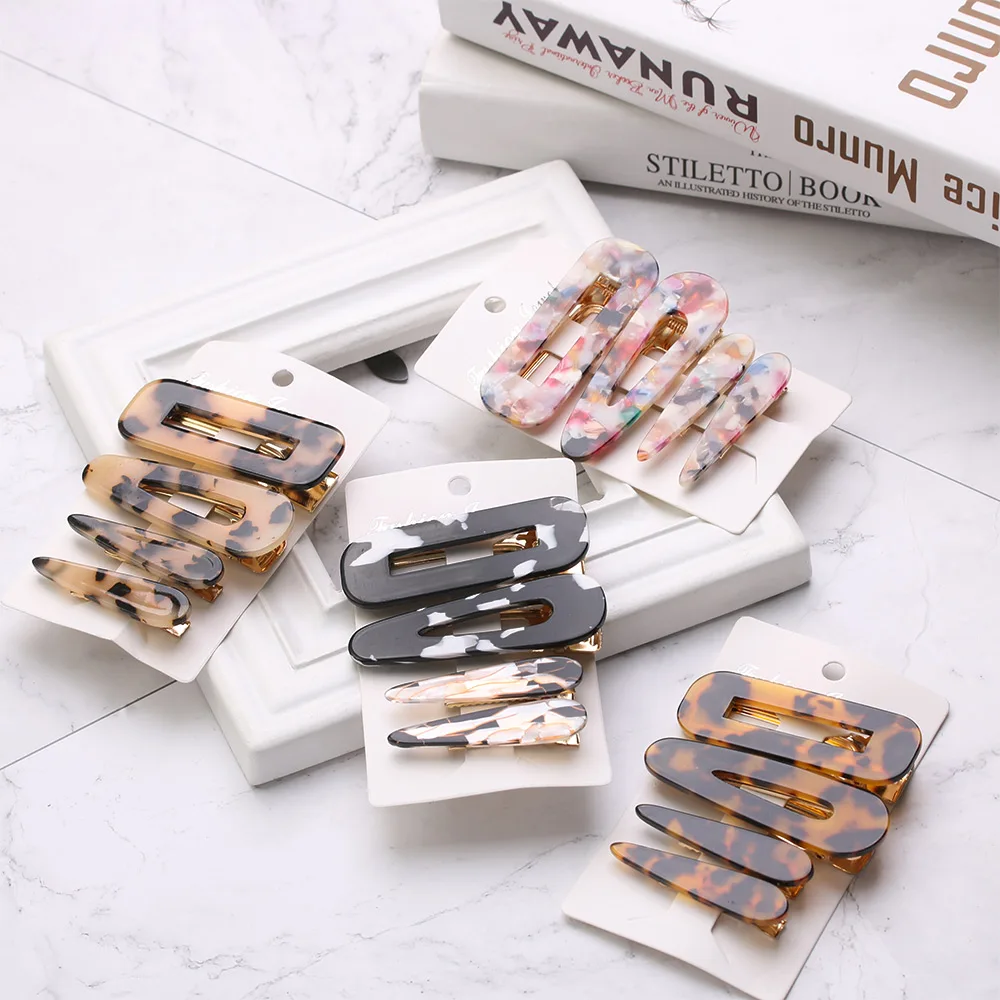 4 Pcs/Set Fashion Leopard Print Acetate Geometric Hair Clip Headband Hairpin Barrette Headwear Accessories for Women | Красота и