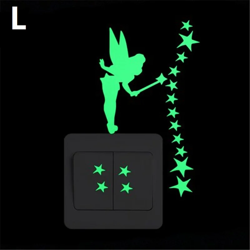 

2pcs Cartoon Luminous Switch Sticker Glow in the Dark Wall Stickers Home Decor Decoration Sticker Decal Cat Fairy Moon Star
