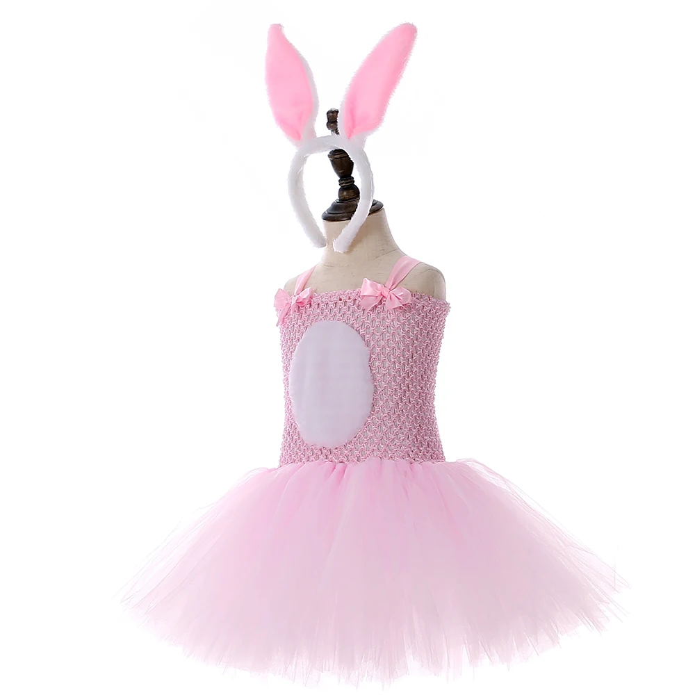 Для девочек розового цвета с изображением кролика платье От 1 до 12 лет Пышное