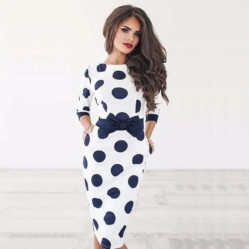 Женское платье-карандаш BornToGirl винтажное элегантное платье в горошек белого и