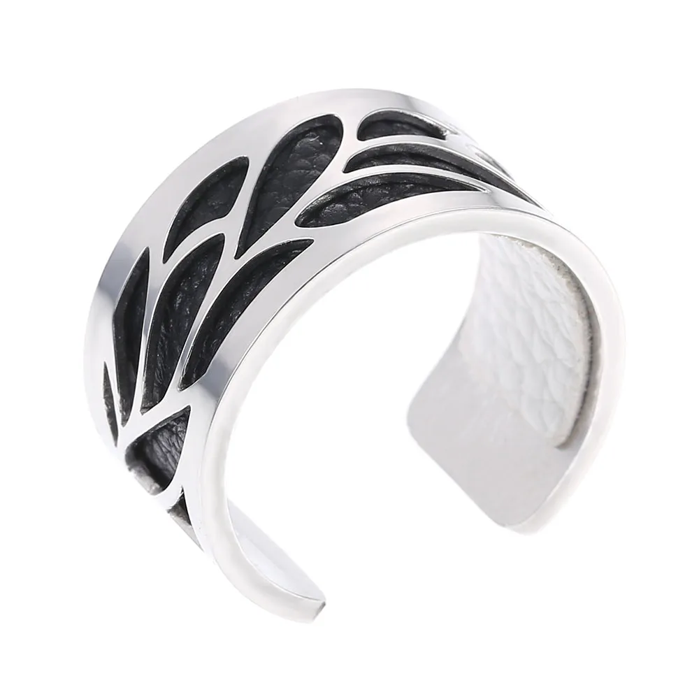 Женские открытые кольца из нержавеющей стали со сменным кожаным кольцом