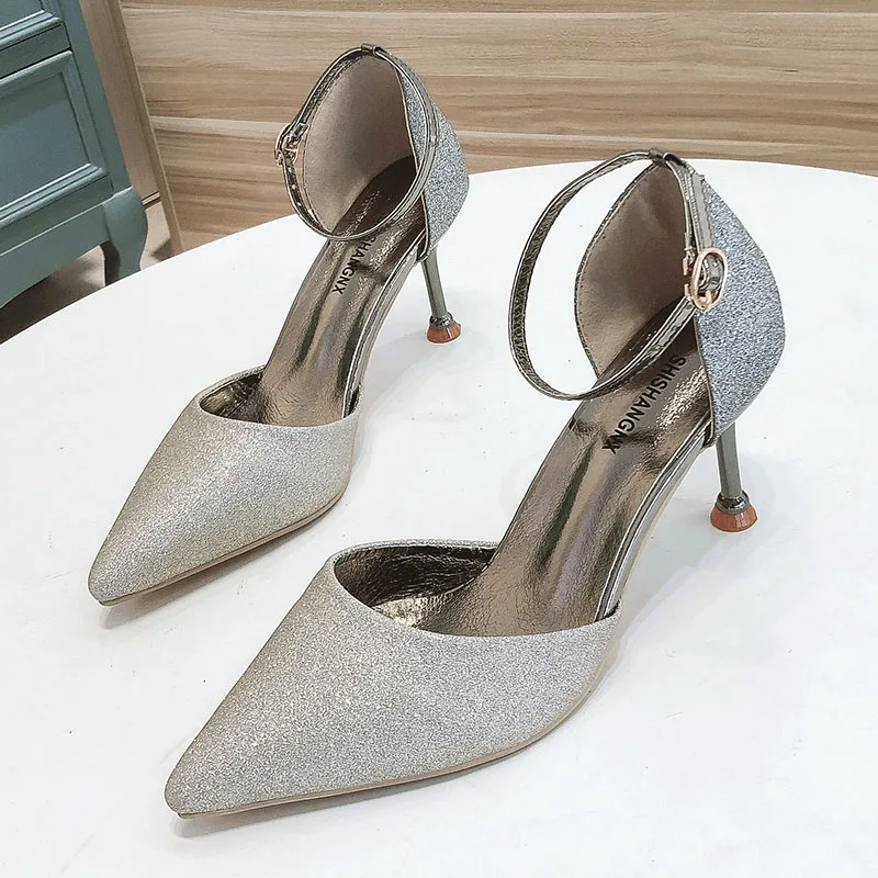 Босоножки женские свадебные на высоком каблуке туфли с острым носком Bigtree