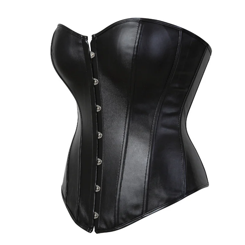 

Women Faux Leather Corselet Corsets and Bustiers Tops Shaper Synthetic Black Corset Overbust Women Clothing Lingerie Plus Size