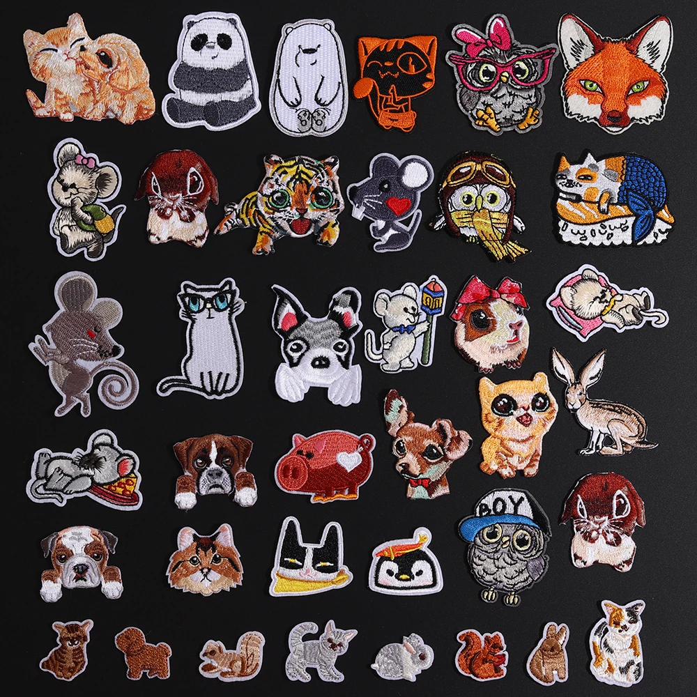 

Mouse Owl Cat Embroidery Patch Heat Transfers Dog Iron On Sew On Patches for Clothing DIY Clothes Stickers Decor Appliques