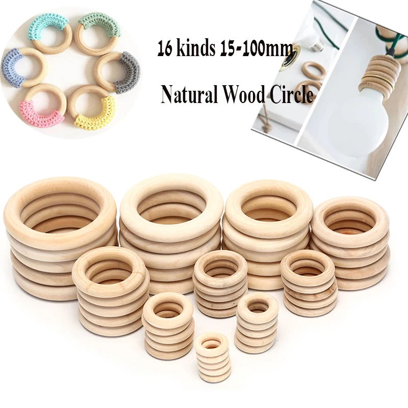 

15-100mm Natural Wood Teething Beads Wooden Ring Children Kids DIY Wooden Jewelry Making Crafts 16 kinds