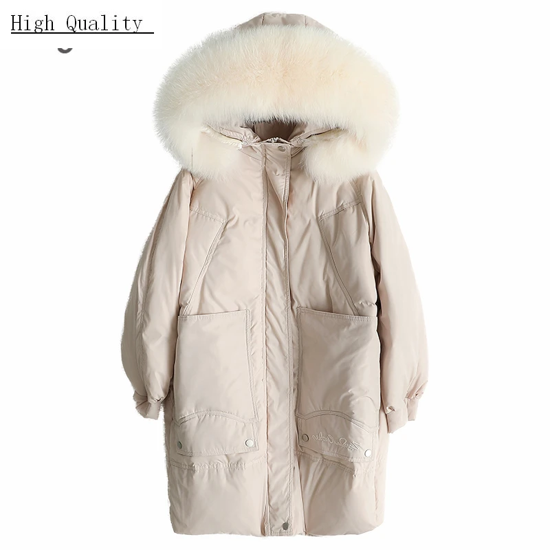 Зимняя женская куртка женский толстый теплый пуховик с натуральным лисьим мехом