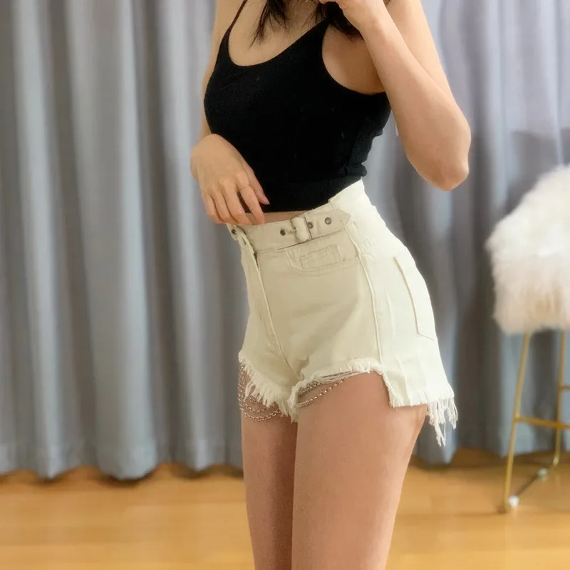 

Sexy Women Casual High Waist Denim Shorts Black Frayed Raw Hem Jeans Shorts Hot Pants Gothic Dance
