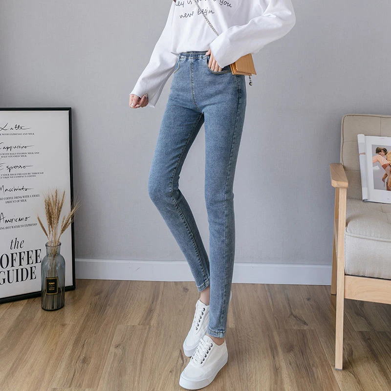 

Джинсы-карандаш женские эластичные, базовые однотонные брюки из денима, облегающие брюки-стрейч, повседневные облегающие, большие размеры ...