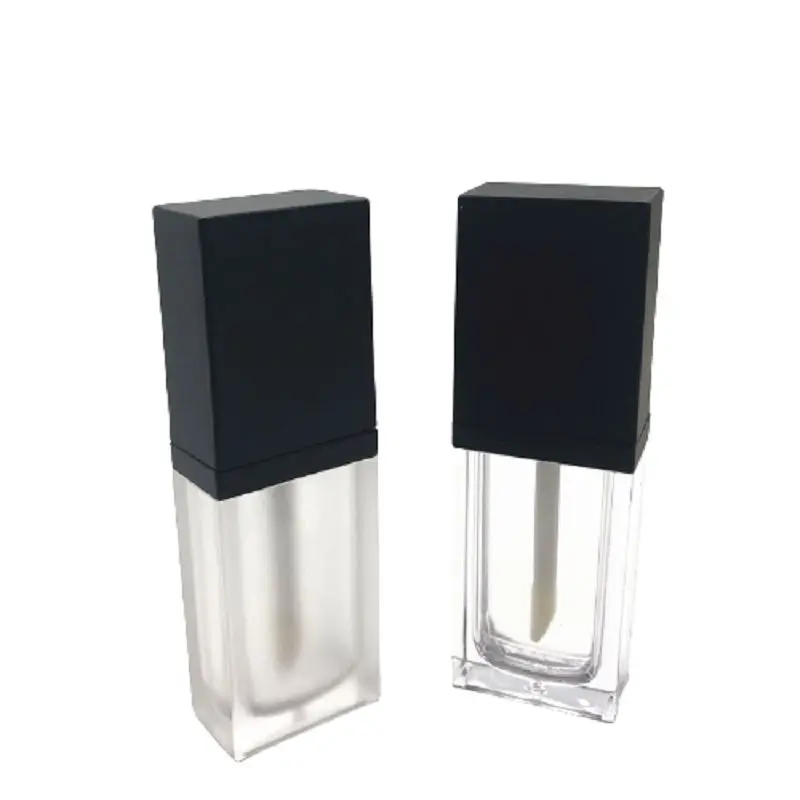 

Lipgloss Tubes 8ML Square Clear Frost Refillable Bottle Matte Black Lid Cosmetic Packaging Empty Lip Glaze Liquid Lipstick Tube