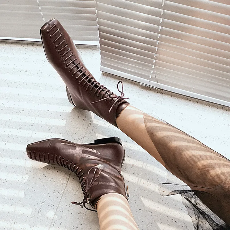 INS/Лидер продаж женские ботильоны из натуральной кожи в байкерском стиле 22-24 5 см