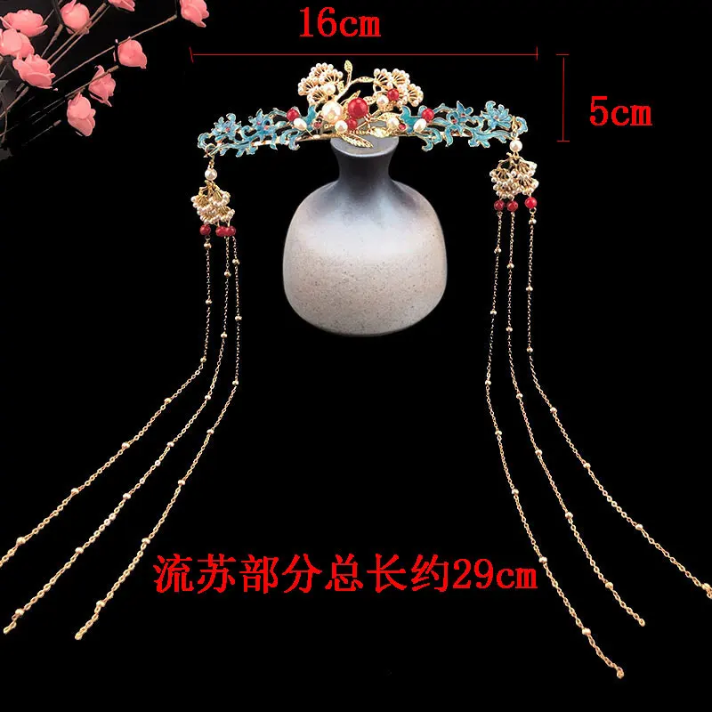 Ретро сгоревшие синие волосы корона кисточка Ming and Qing корт костюм головной убор